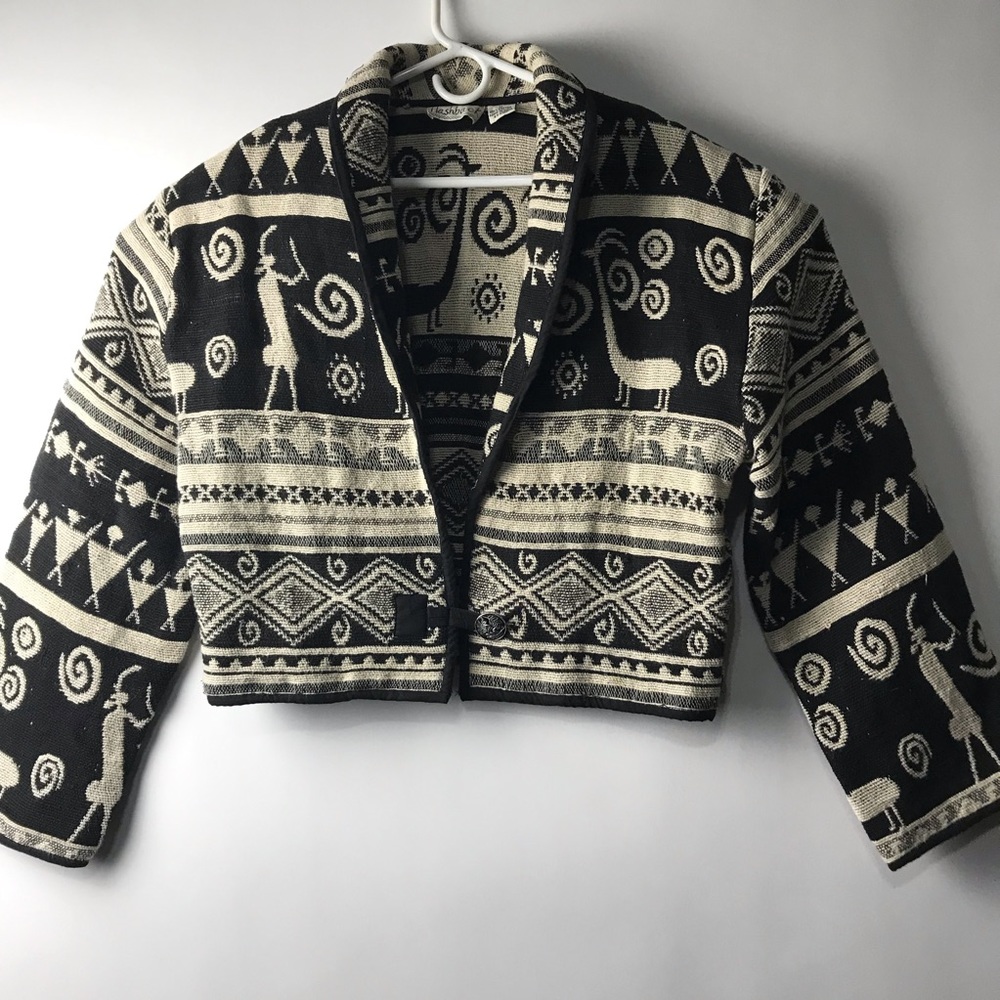 Flashback Rough Weave Cropped Aztec Print Jacket M